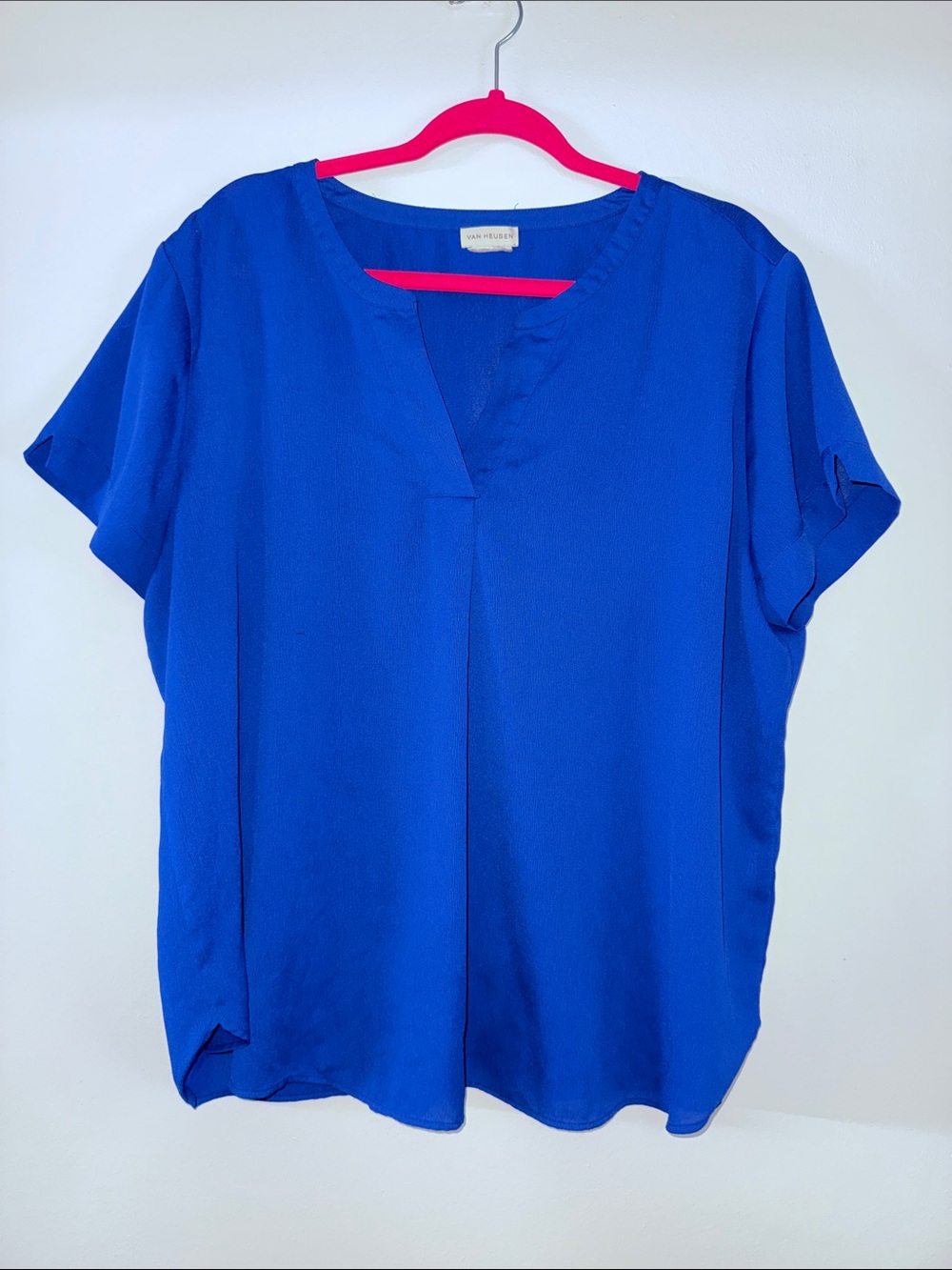 Van Heusen Royal Blue Short Sleeve Split-Neck Blouse